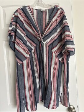 Avenue Striped Twist-Front Tunic in Pink, Navy & White